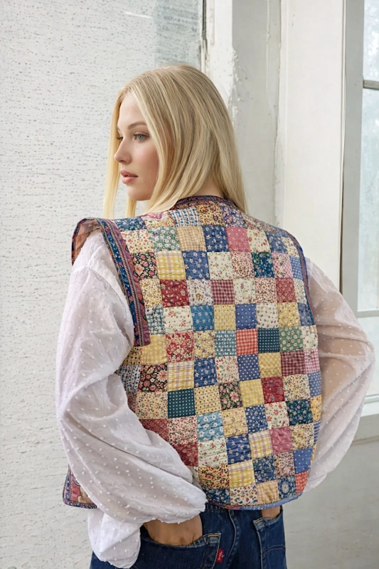 Quilted Vest PDF sewing pattern: patchwork quilted gilet, back view