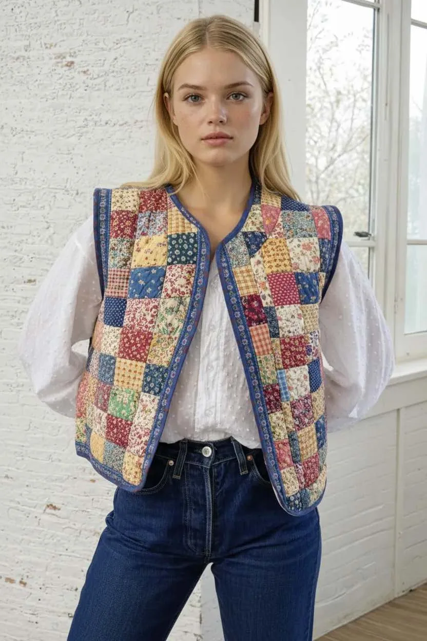 Quilted Vest PDF sewing pattern: patchwork quilted gilet, view 3 of 3