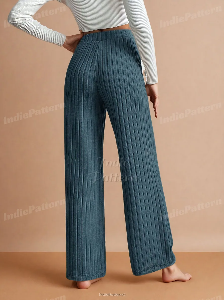 Relaxed Pants PDF sewing pattern: wide-leg ribbed trousers, back view