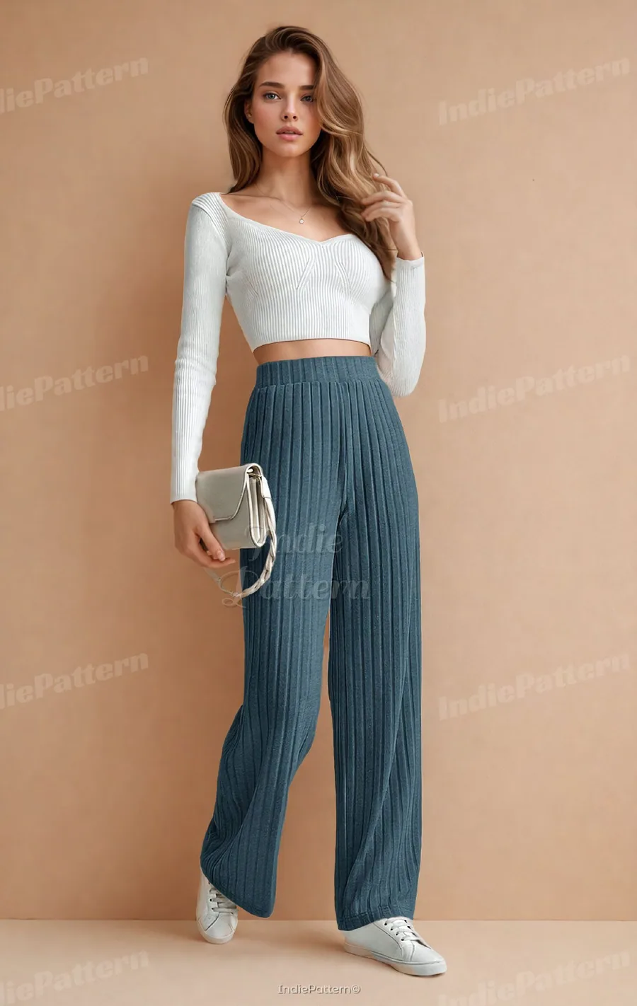 Relaxed Pants PDF sewing pattern: wide-leg ribbed trousers, view 3 of 3