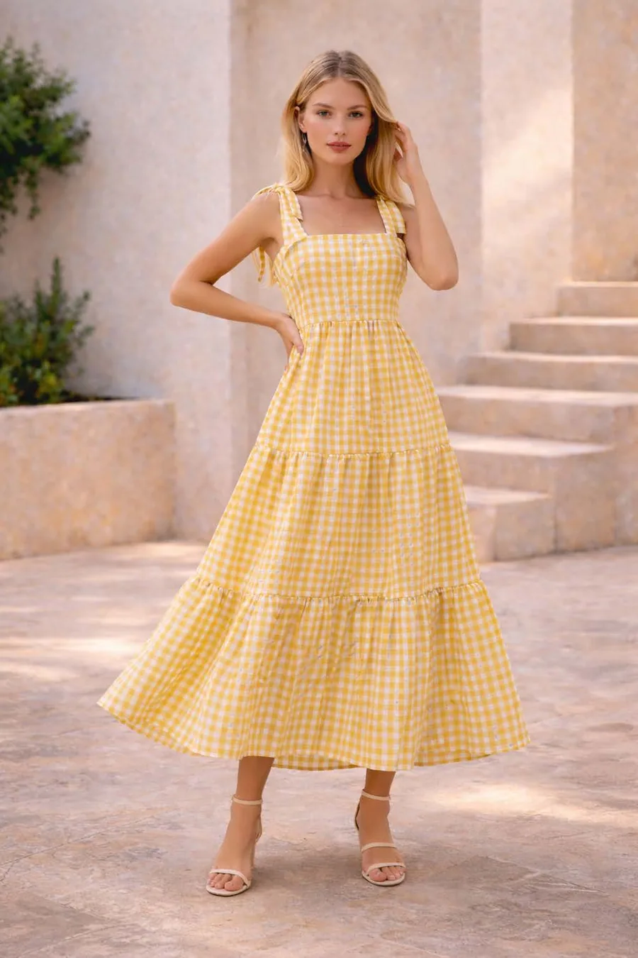 Ruby Dress PDF sewing pattern: tie-shoulder gingham midi, view 3 of 3