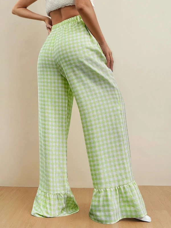 Ruffled Pants PDF sewing pattern: ruffle hem gingham trousers, back view