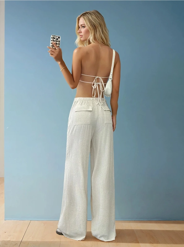 Sara Pants PDF sewing pattern: flap pocket wide trousers, back view