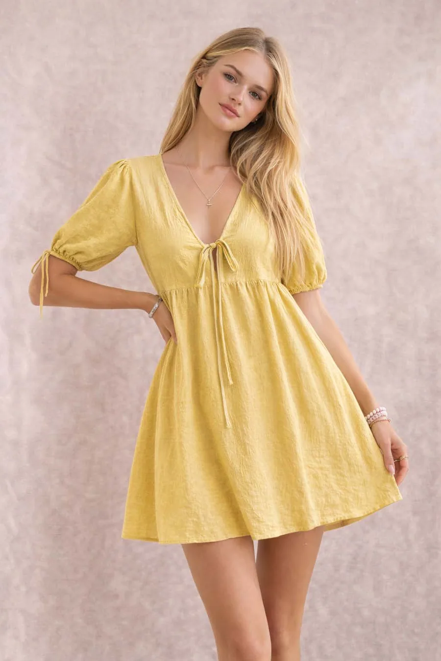 Selene Dress PDF sewing pattern: tie-front babydoll mini, view 3 of 3