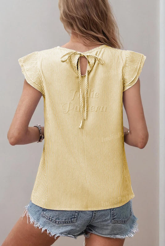 Serene Blouse PDF sewing pattern: flutter sleeve striped blouse, back view