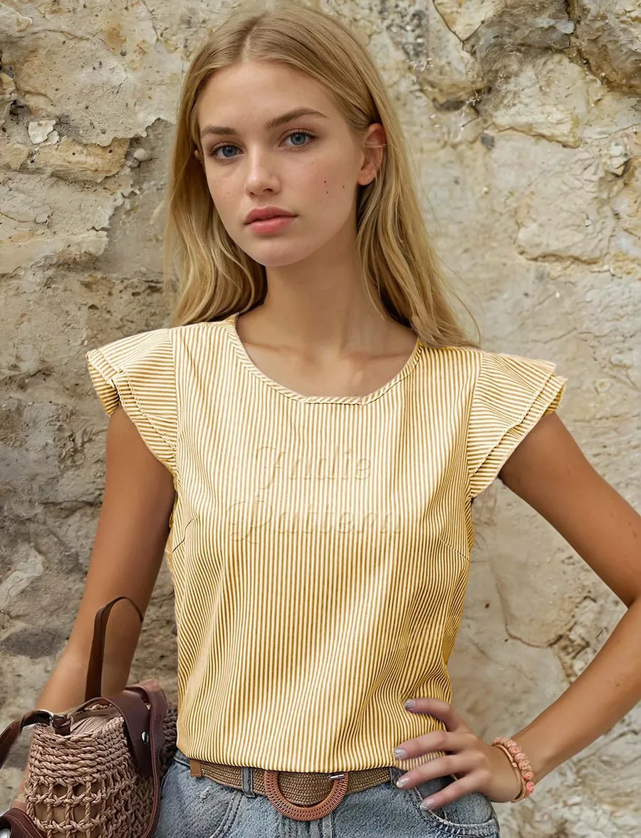 Serene Blouse PDF sewing pattern: flutter sleeve striped blouse, view 3 of 3