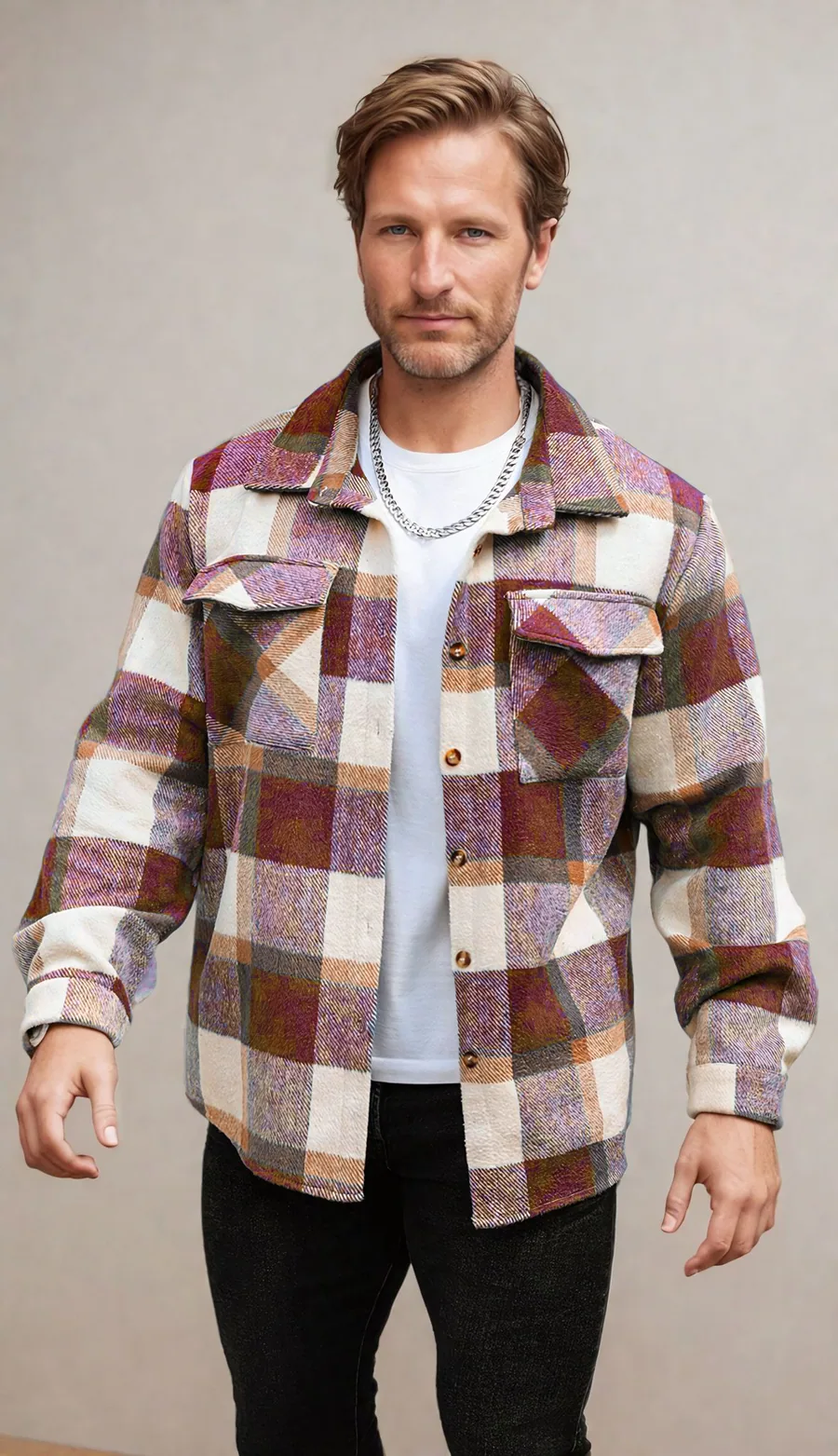 Shirt Jacket PDF sewing pattern: check wool overshirt, view 3 of 3