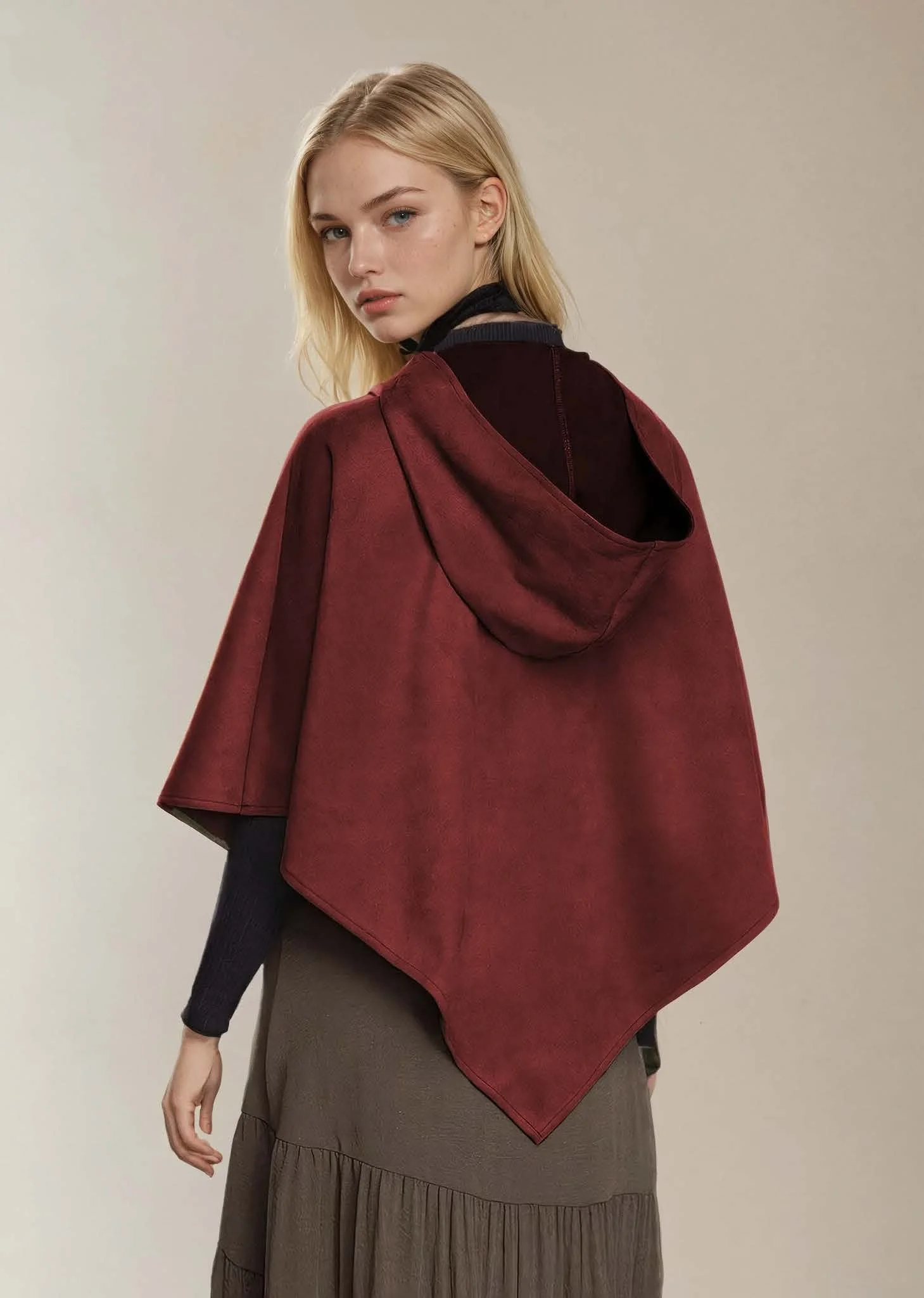 Short Cape PDF sewing pattern: hooded wool cape, back view
