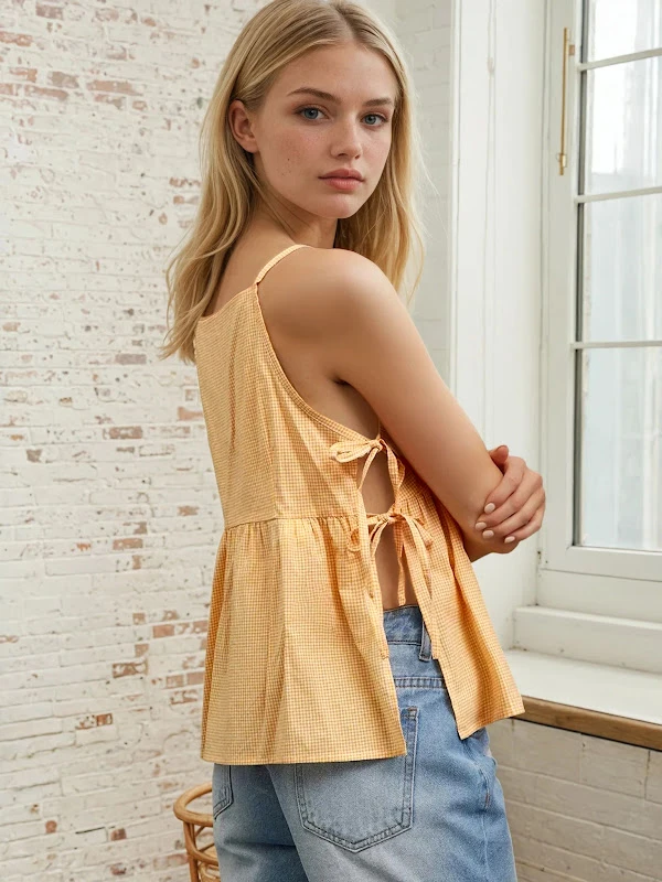 Side Tie Blouse PDF sewing pattern: open side peplum top, back view