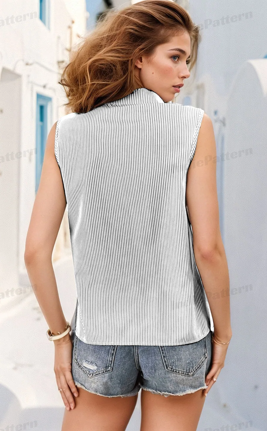 Sleeveless Shirt PDF sewing pattern: sleeveless cropped shirt, back view