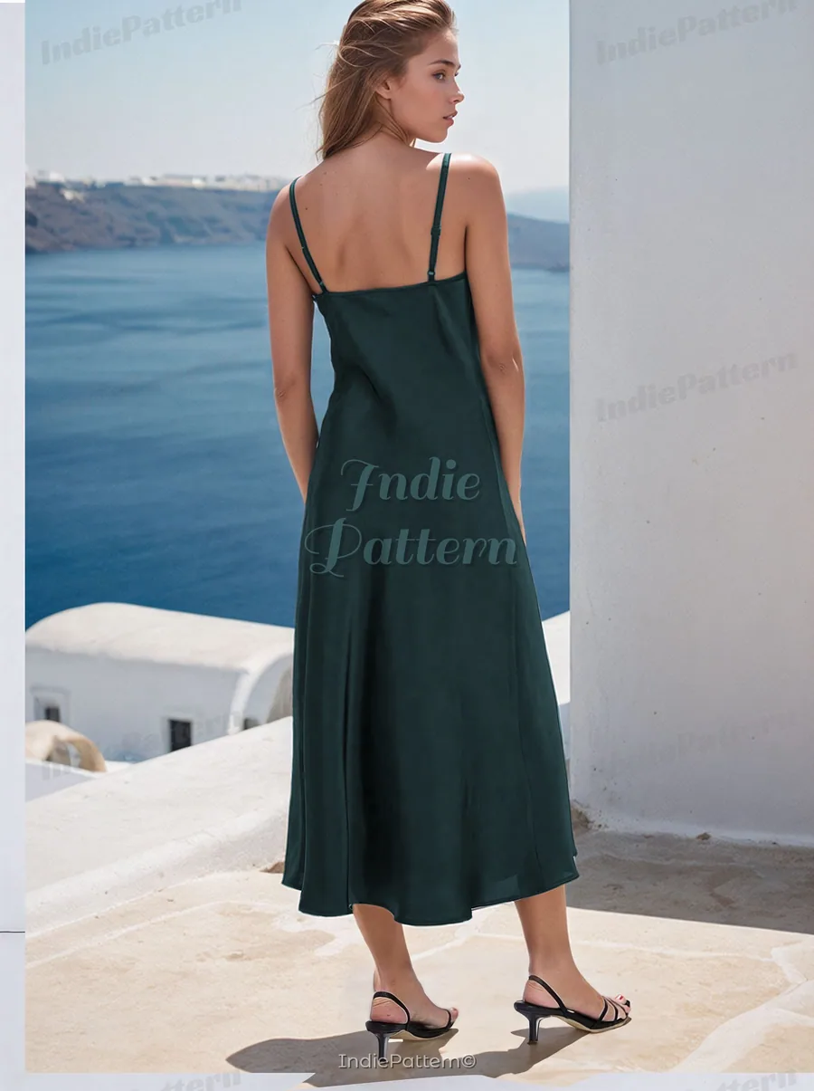 Slip Strappy Dress PDF sewing pattern: cowl-neck slip dress, back view