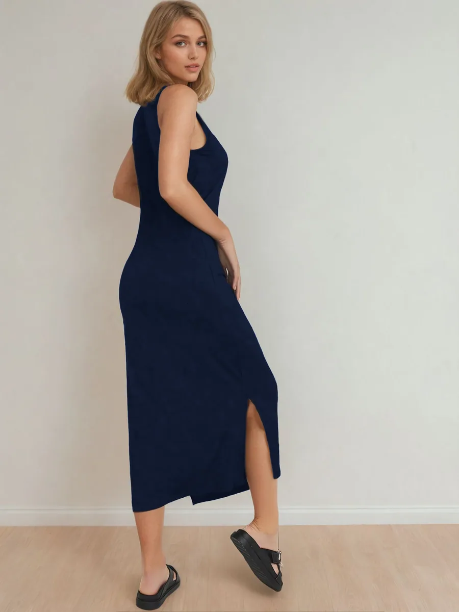 Slit Dress PDF sewing pattern: high-neck column dress, view 3 of 3