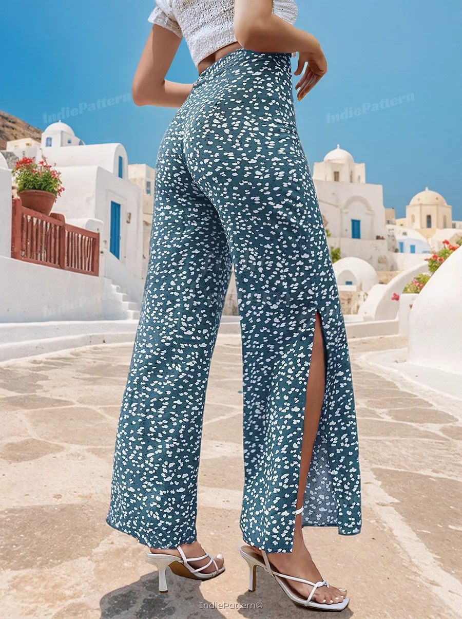 Slit Summer Pants PDF sewing pattern: slit wide-leg trousers, back view