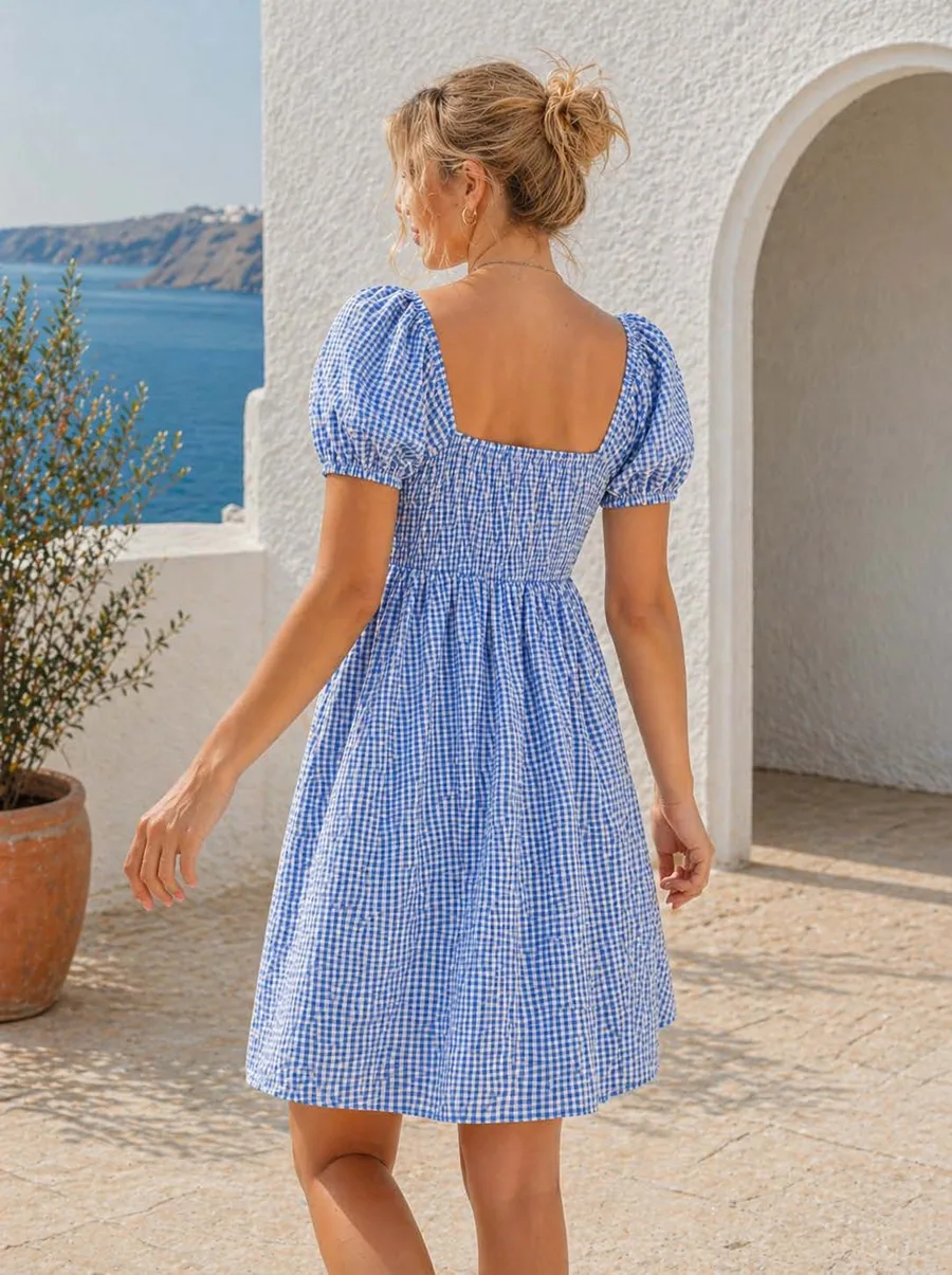 Smock Dress PDF sewing pattern: gingham smock dress, back view