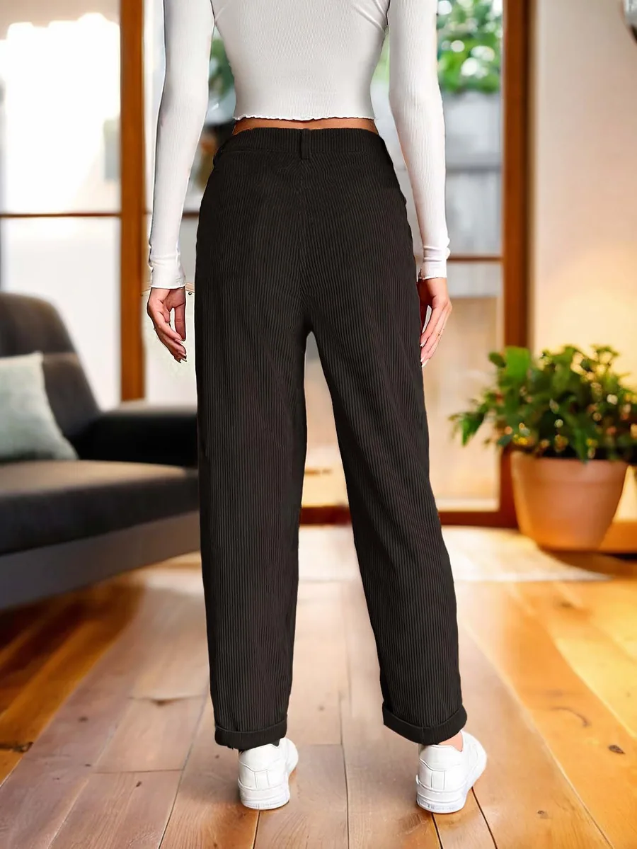 Straight Pants PDF sewing pattern: straight-leg corduroy trousers, back view