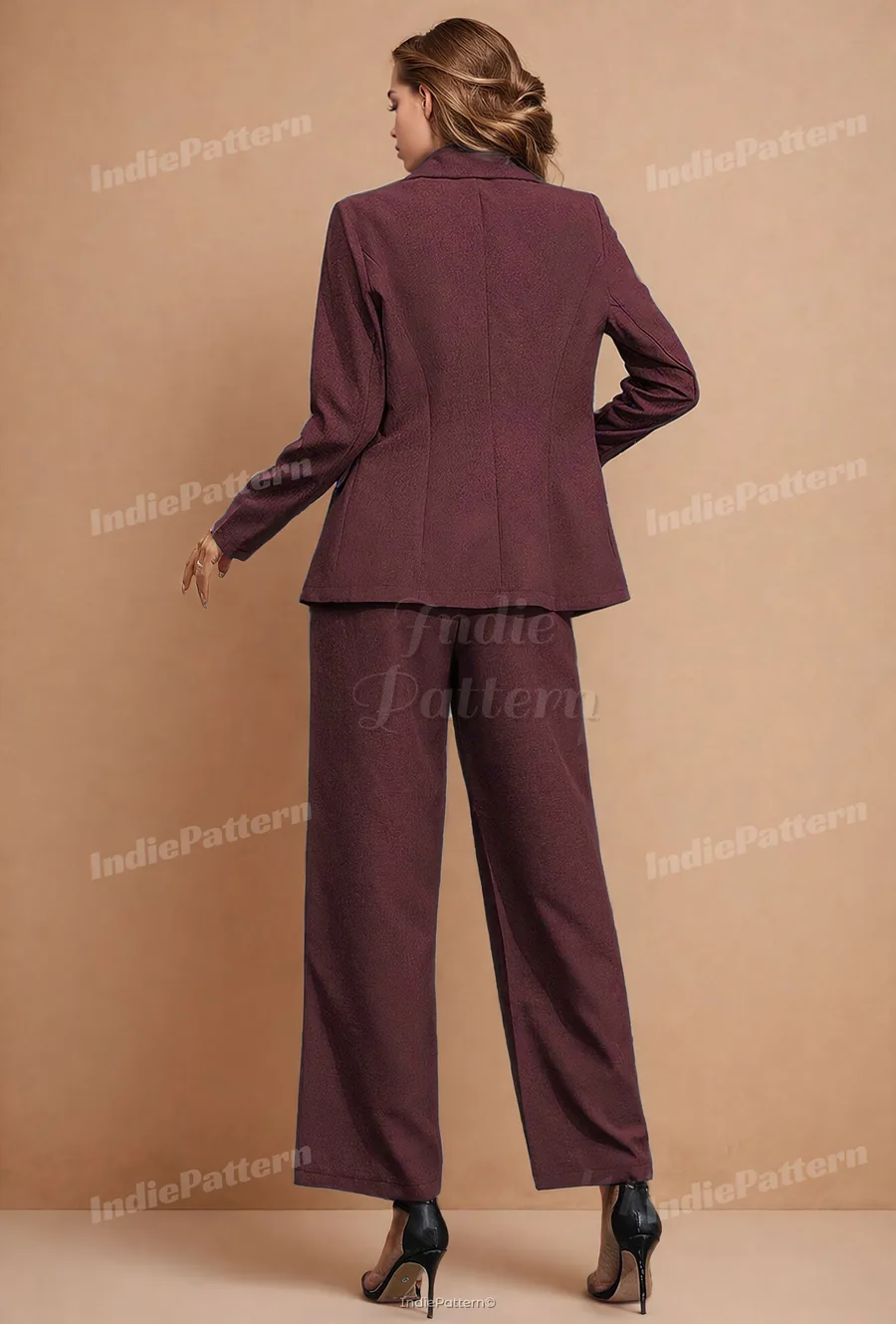Suit Set PDF sewing pattern: matched jacket and trousers, back view