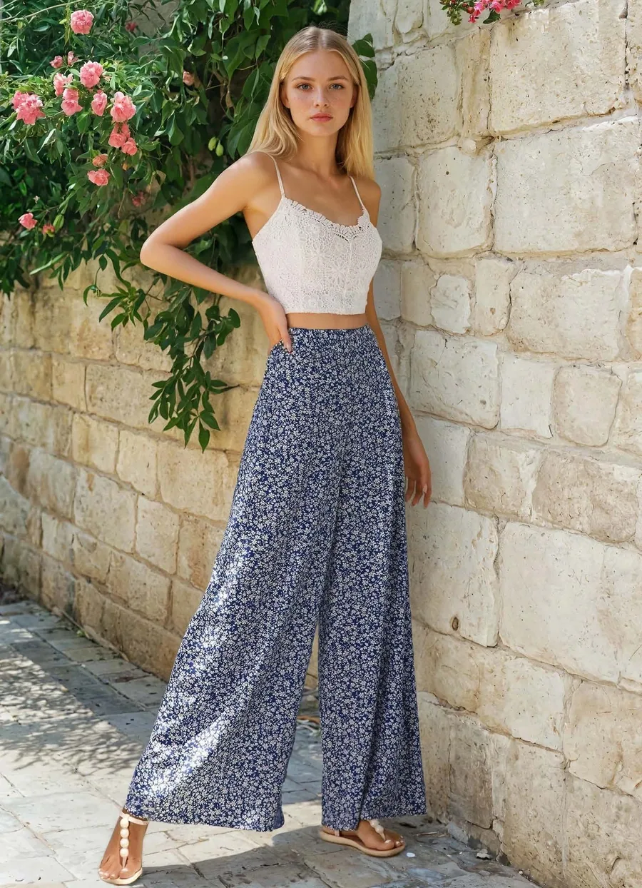 Summer Pants PDF sewing pattern: printed flare trousers, view 3 of 3