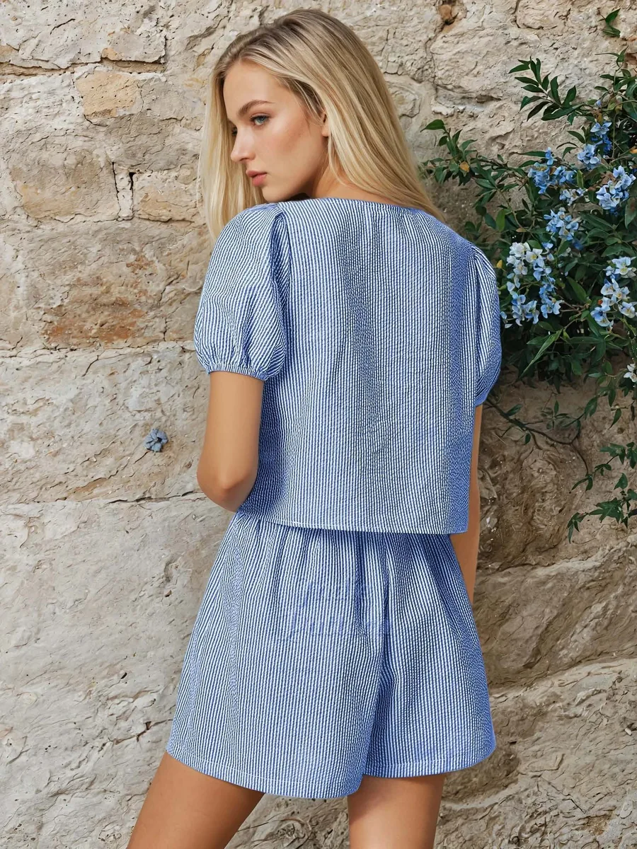 Sunny Set PDF sewing pattern: tie-front blouse and shorts, back view