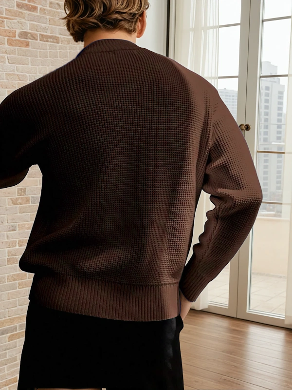 Sweater PDF sewing pattern: roll neck waffle sweater, back view