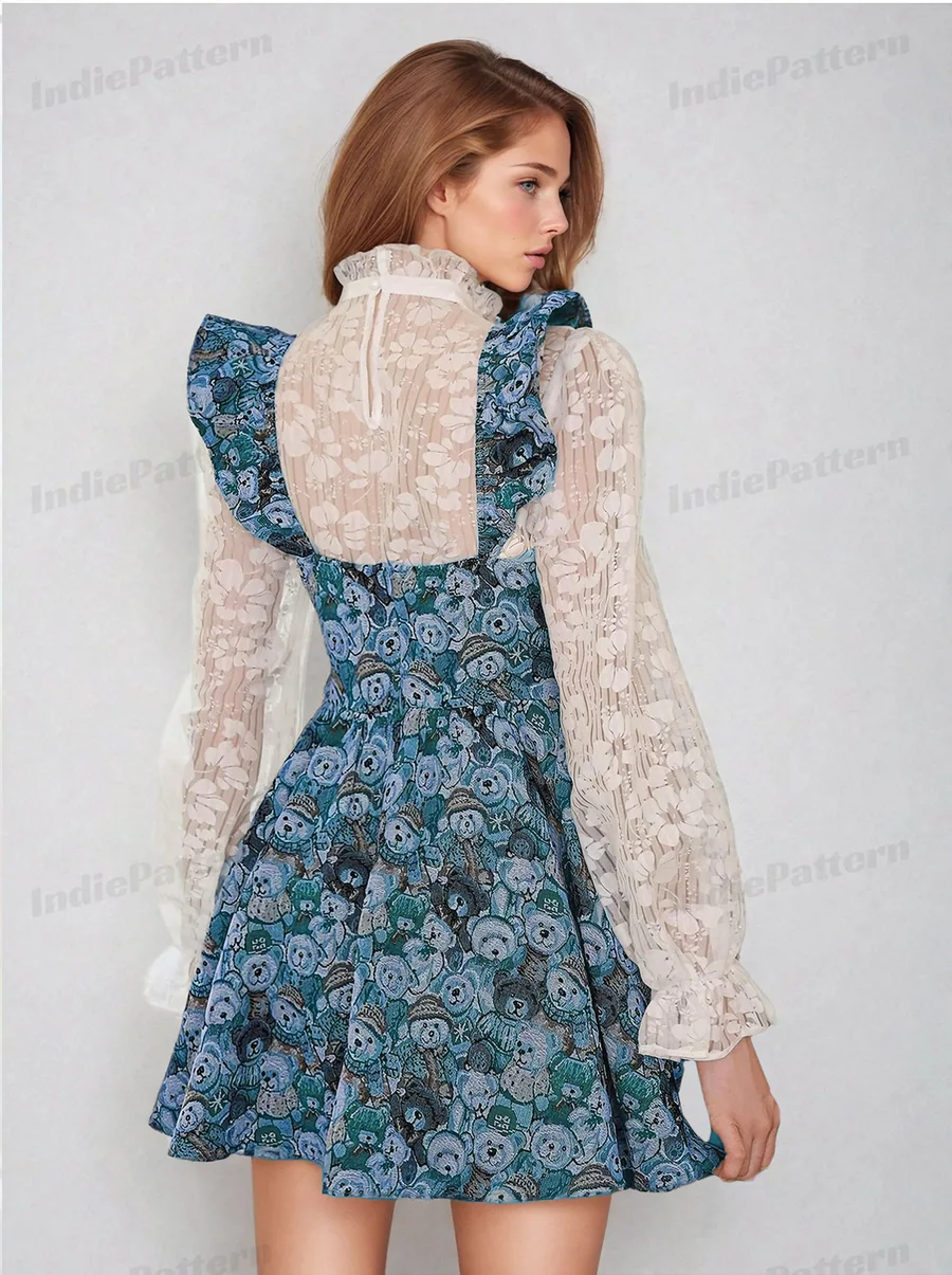 Sweet Dress PDF sewing pattern: ruffle-strap pinafore mini, back view