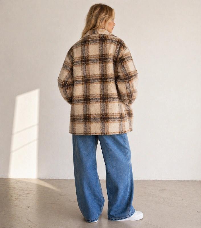 Teddy Coat PDF sewing pattern: check teddy coat, back view