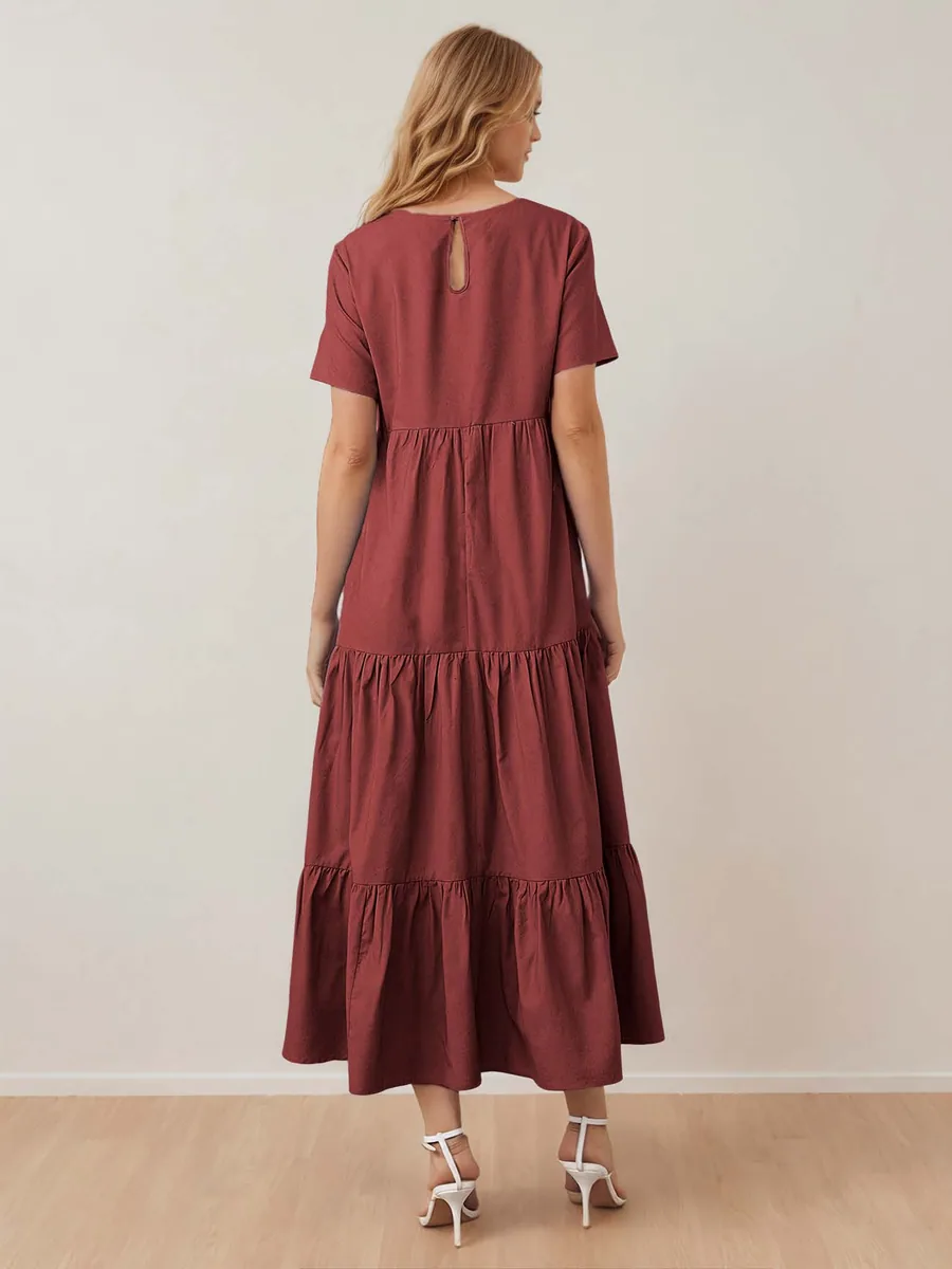 Tiered Dress PDF sewing pattern: tiered cotton maxi, back view
