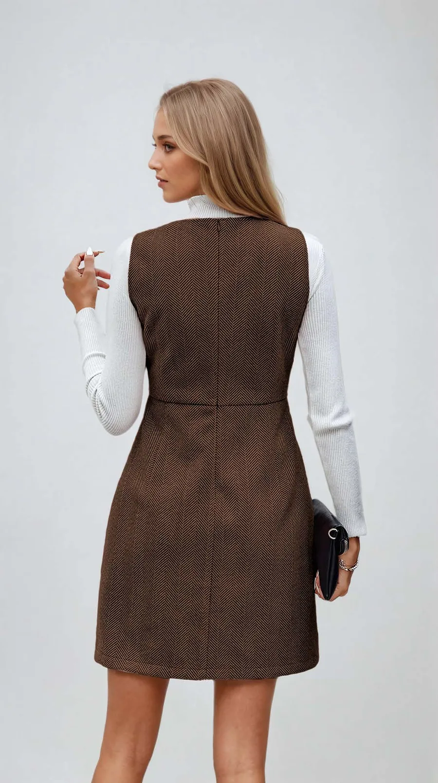 V-Neck Dress PDF sewing pattern: button-front pinafore, back view