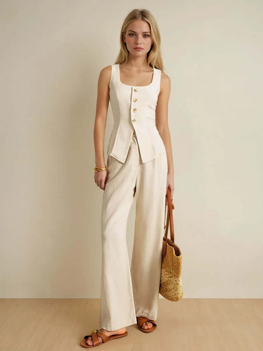 Vienna Vest PDF sewing pattern: buttoned linen waistcoat top, view 3 of 3