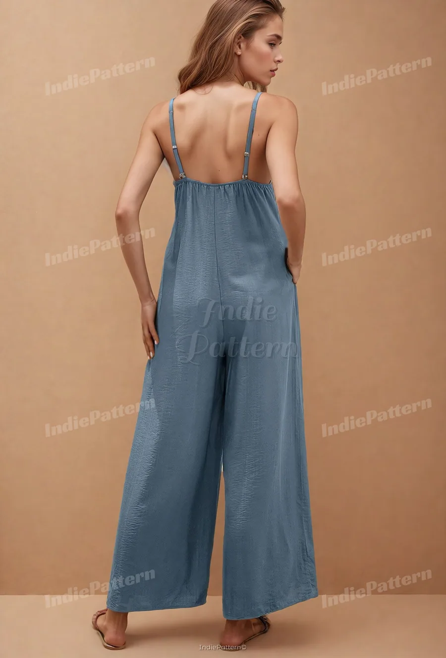 Wide Leg Jumpsuit PDF sewing pattern: wide-leg strappy jumpsuit, back view