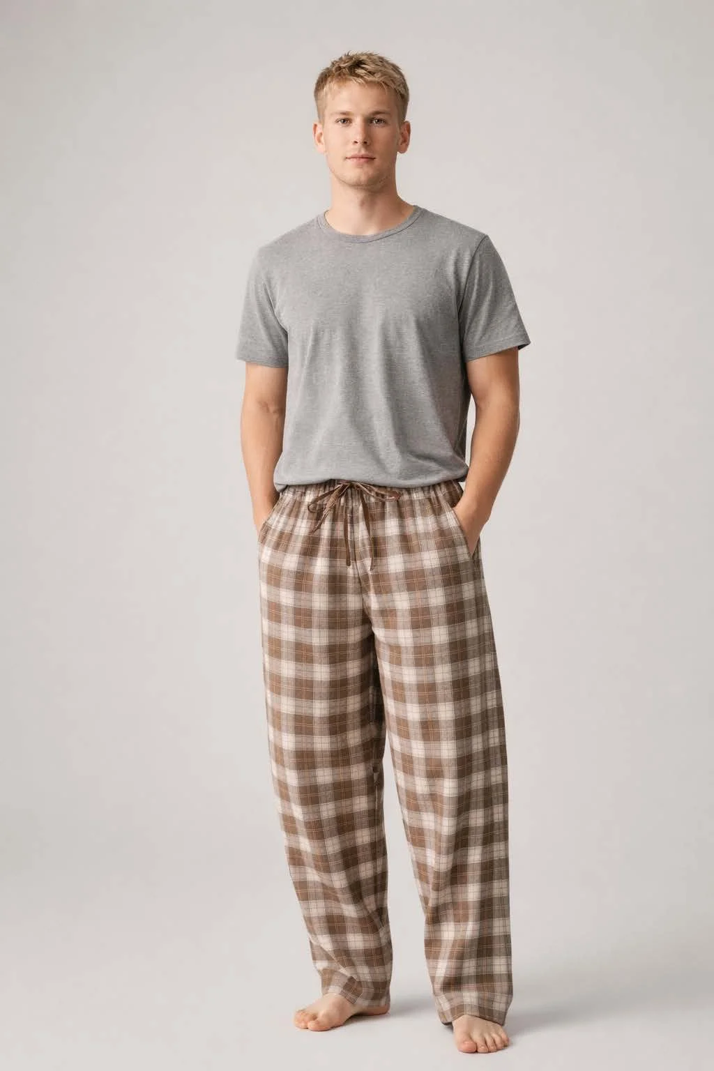 Wide Pajama Pants PDF sewing pattern: wide plaid pyjama trousers, back view