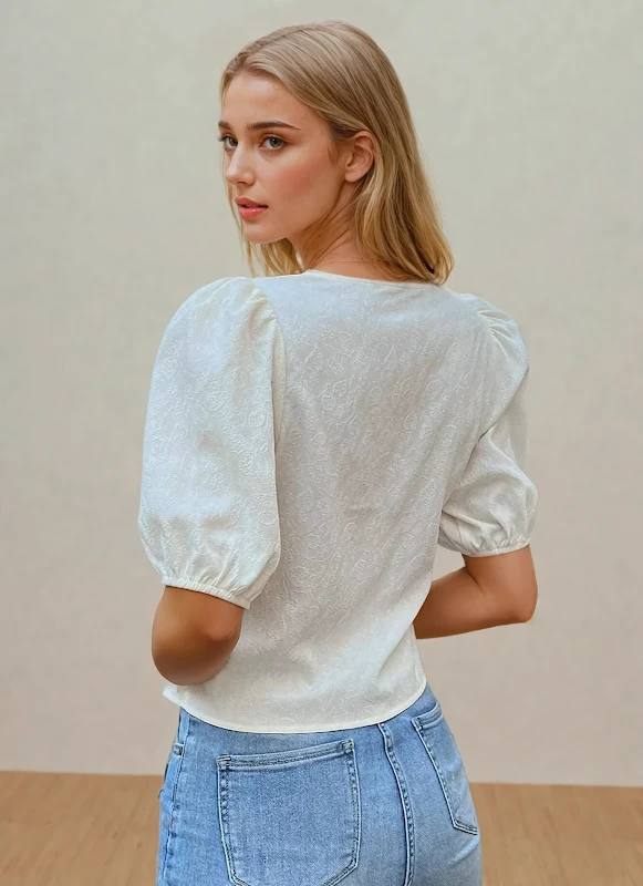 Wrap Top PDF sewing pattern: wrap-front puff sleeve top, back view