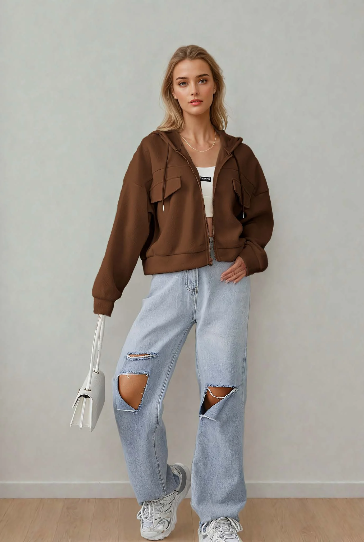 Zip Jacket PDF sewing pattern: cropped hooded zip jacket, back view
