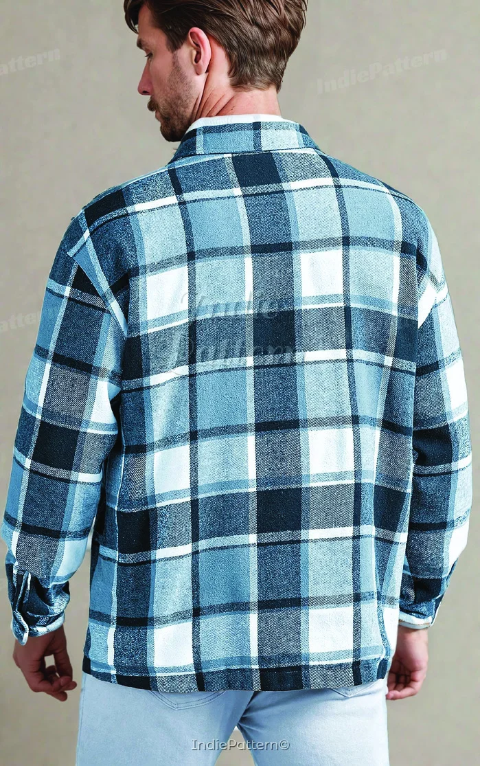 Zip Jacket PDF sewing pattern: plaid zip overshirt, back view