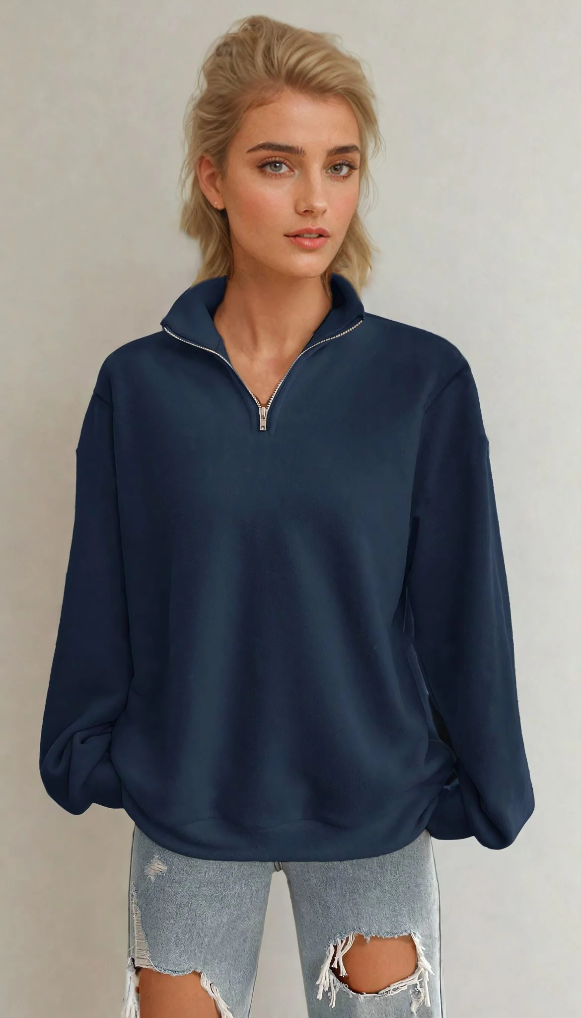Zip Sweater PDF sewing pattern: half-zip sweatshirt, back view