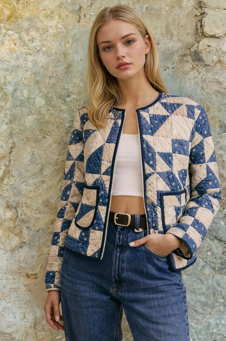Zip Up Jacket PDF sewing pattern: patchwork quilted zip jacket, view 3 of 3