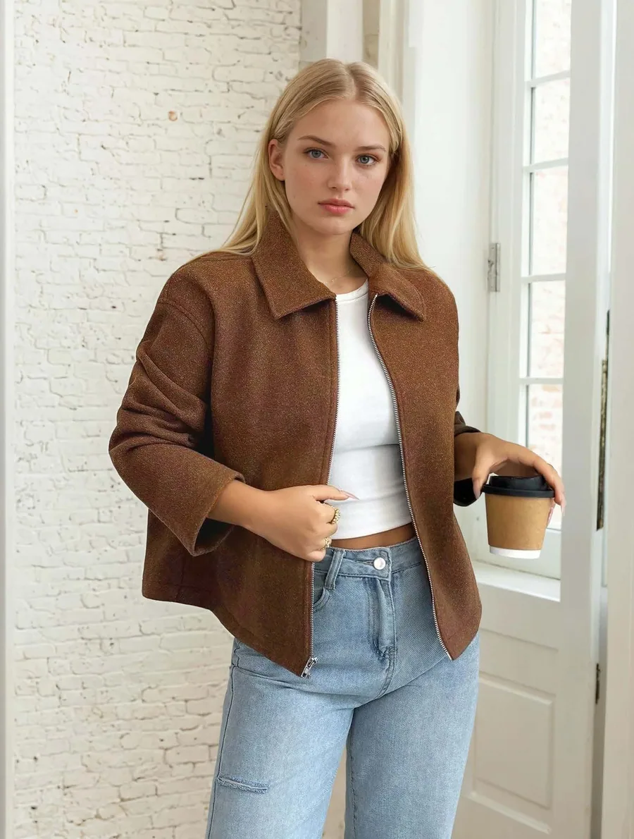 Zoe Jacket PDF sewing pattern: yoked wool zip jacket, view 3 of 3